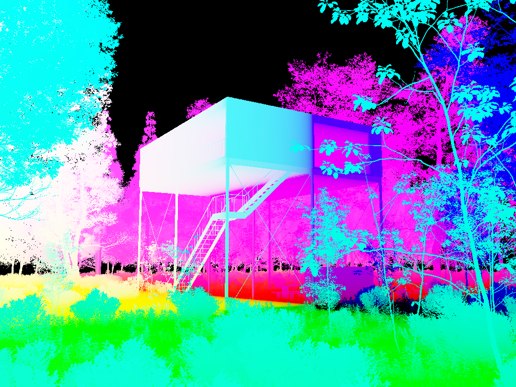 Perspective rendering of a building raised on pilotis